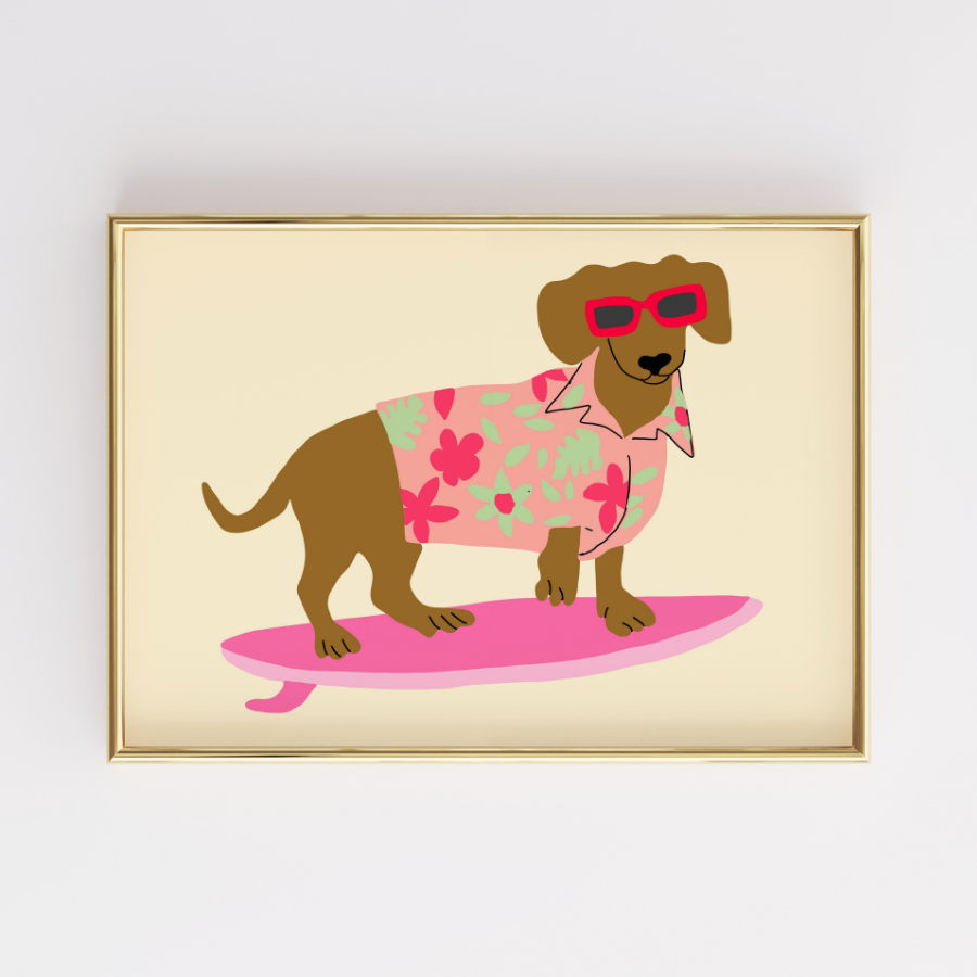 Stampa Surf Dog – Divertente arte murale tropicale