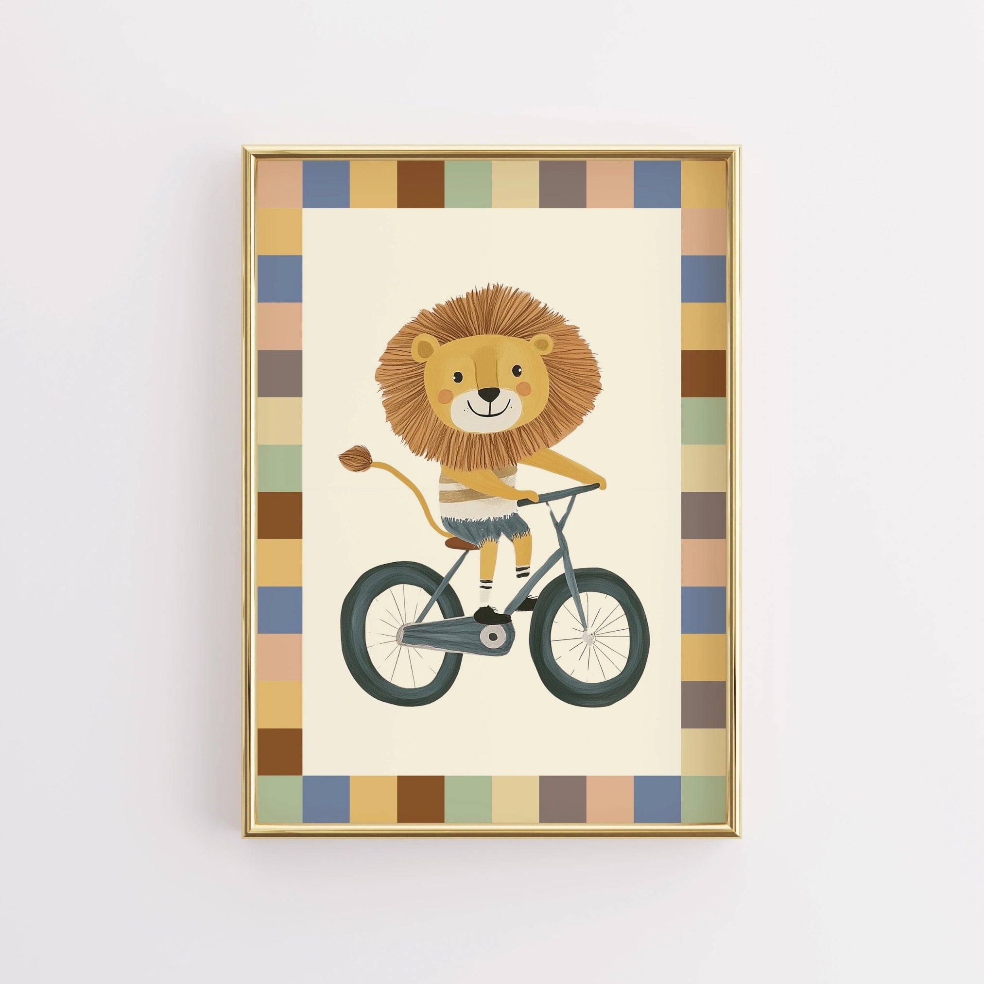 Lion on Bike Wall Art - Cute Safari Animal Print