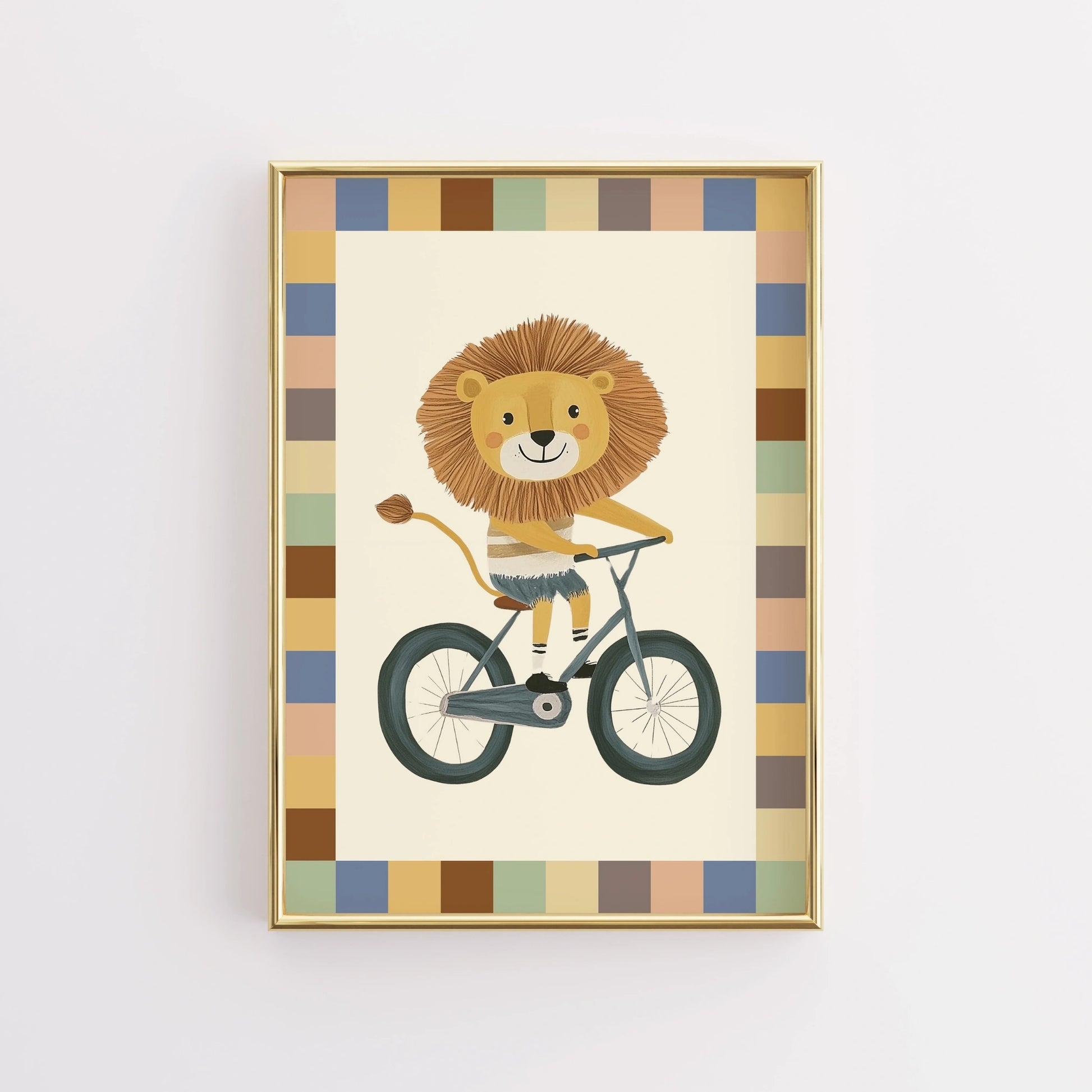 Lion on Bike Wall Art - Cute Safari Animal Print