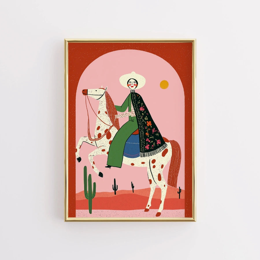 Cowgirl Wall Art – Bold Western Woman on Horse Print