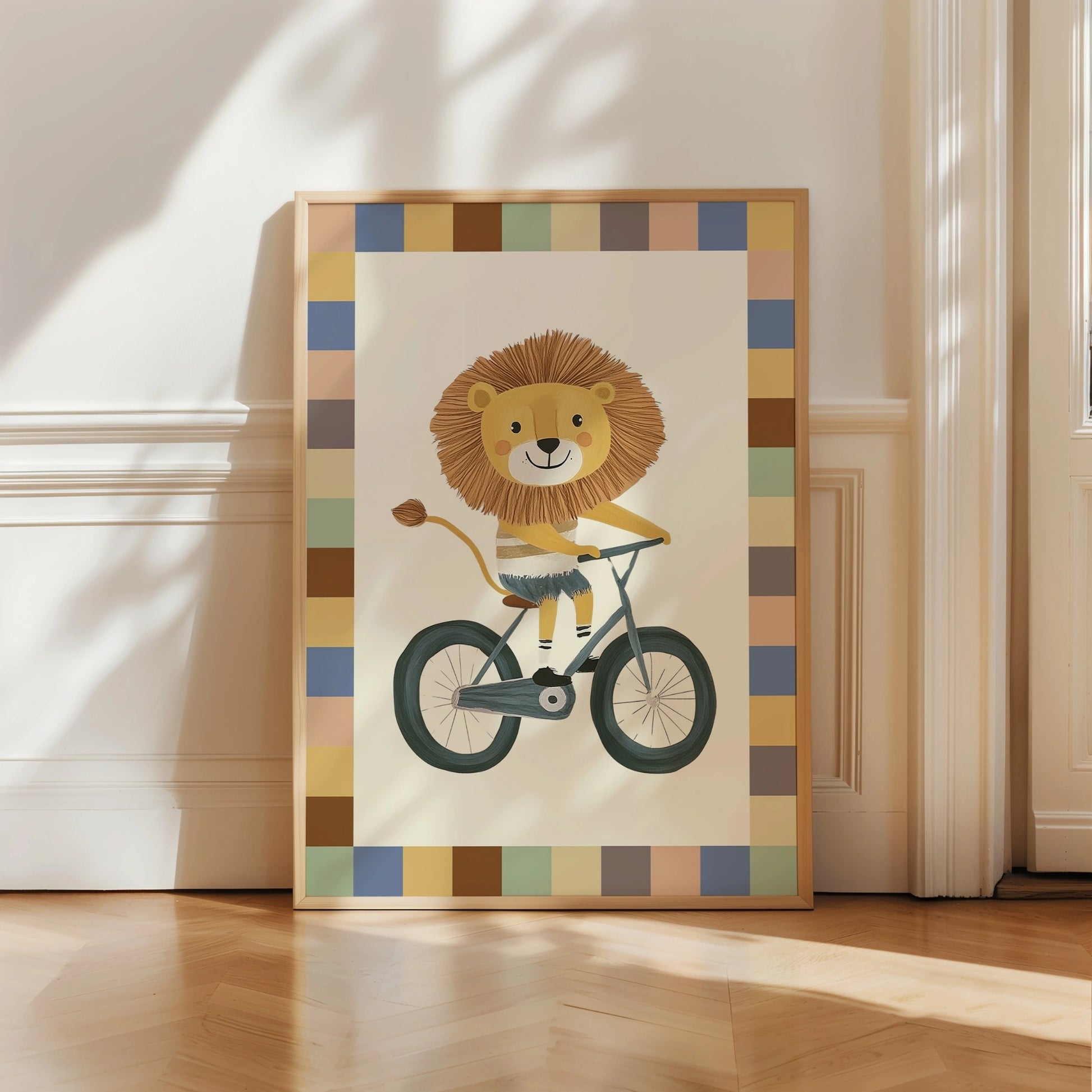 Lion on Bike Wall Art - Cute Safari Animal Print