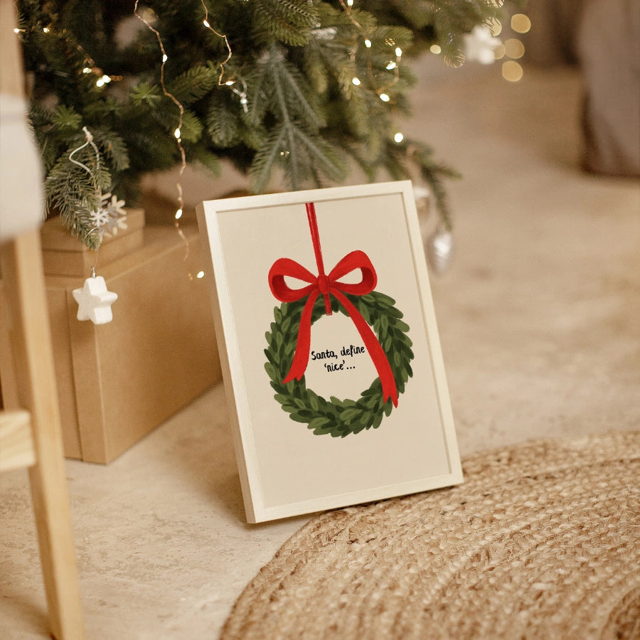 Christmas Wreath Bow Wall Art – Scandi Holiday Decor