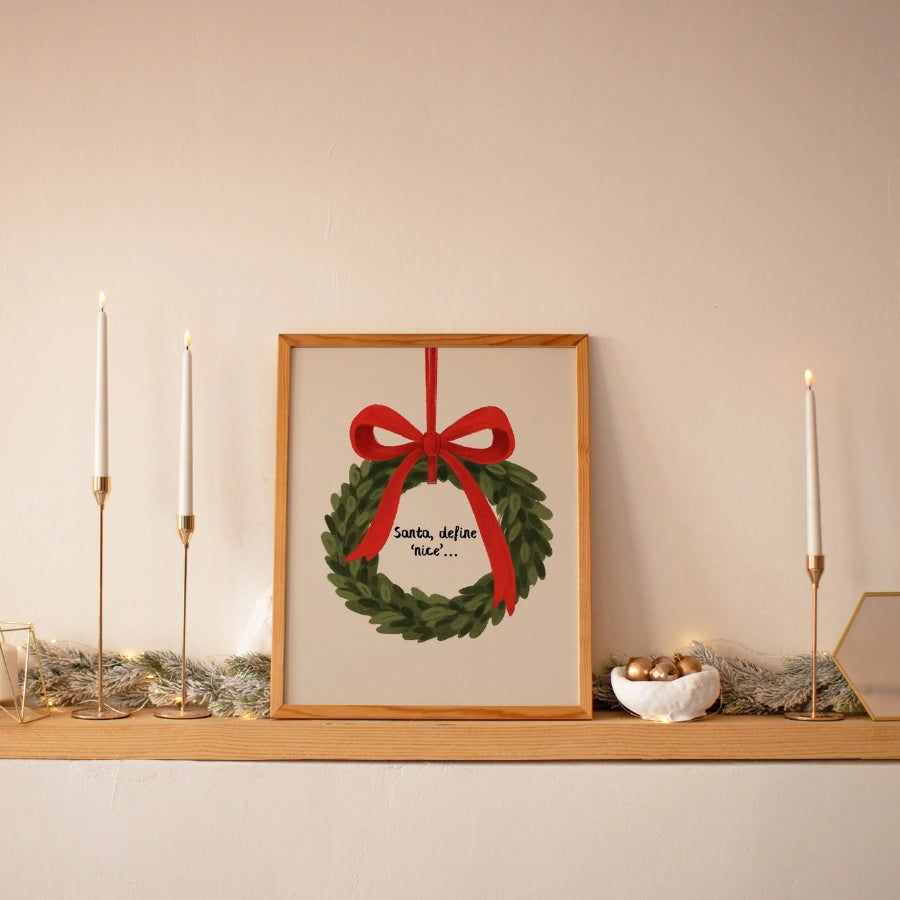 Christmas Wreath Bow Wall Art – Scandi Holiday Decor