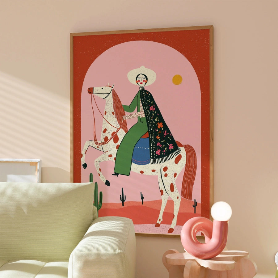 Cowgirl Wall Art – Bold Western Woman on Horse Print