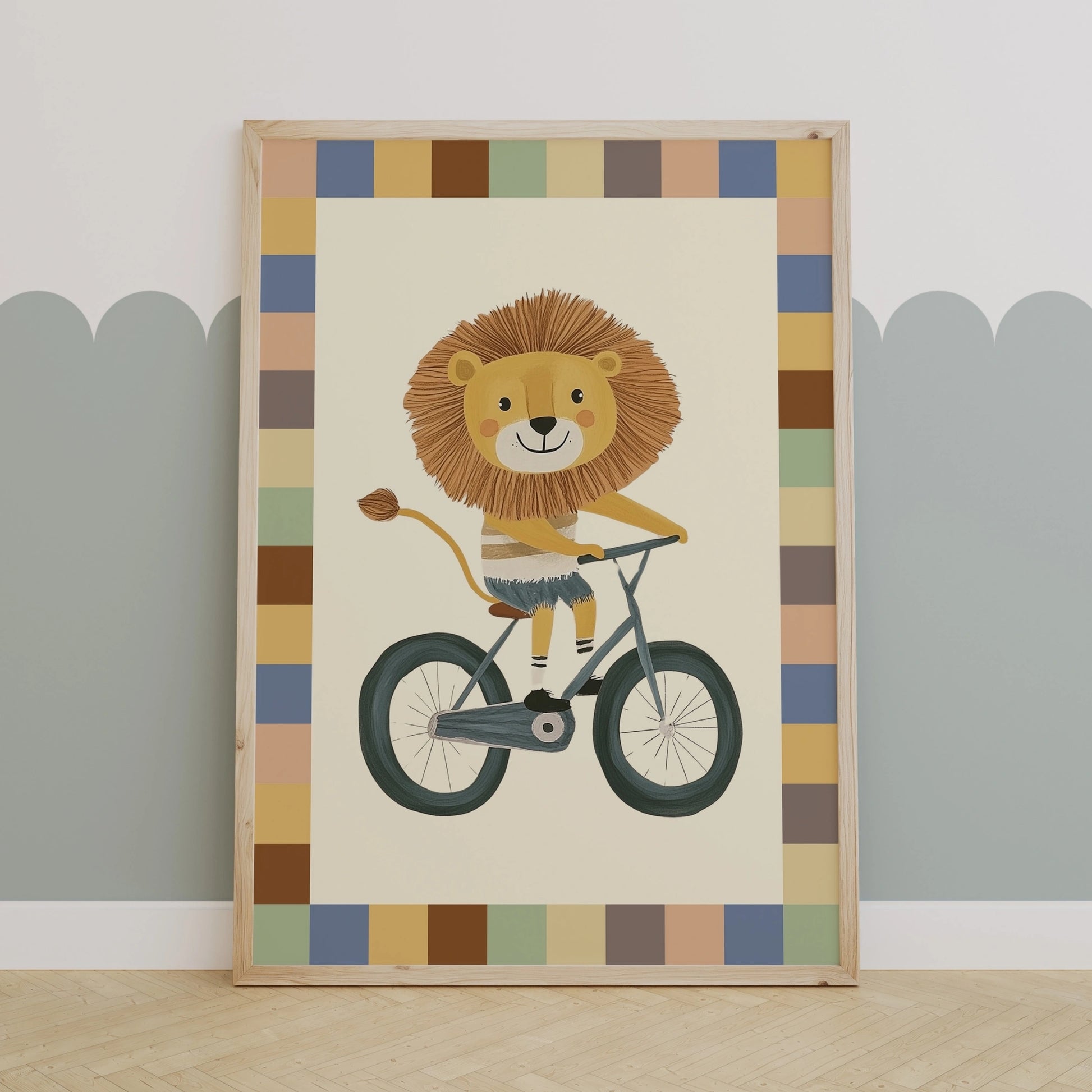 Lion on Bike Wall Art - Cute Safari Animal Print