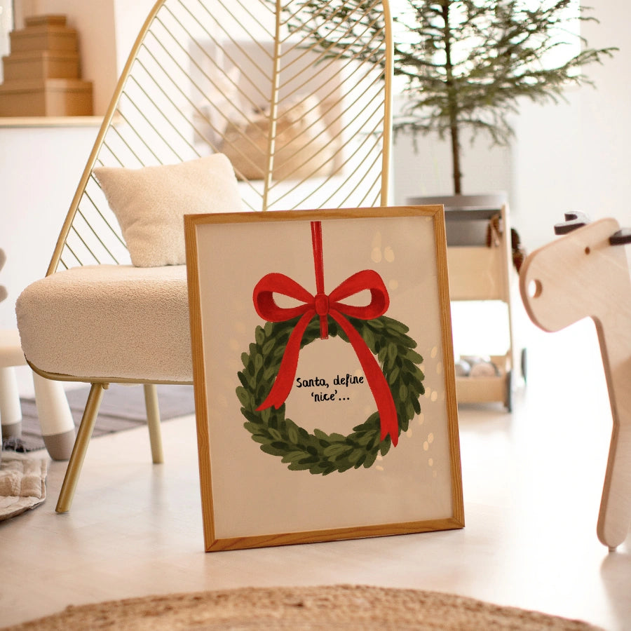 Christmas Wreath Bow Wall Art – Scandi Holiday Decor