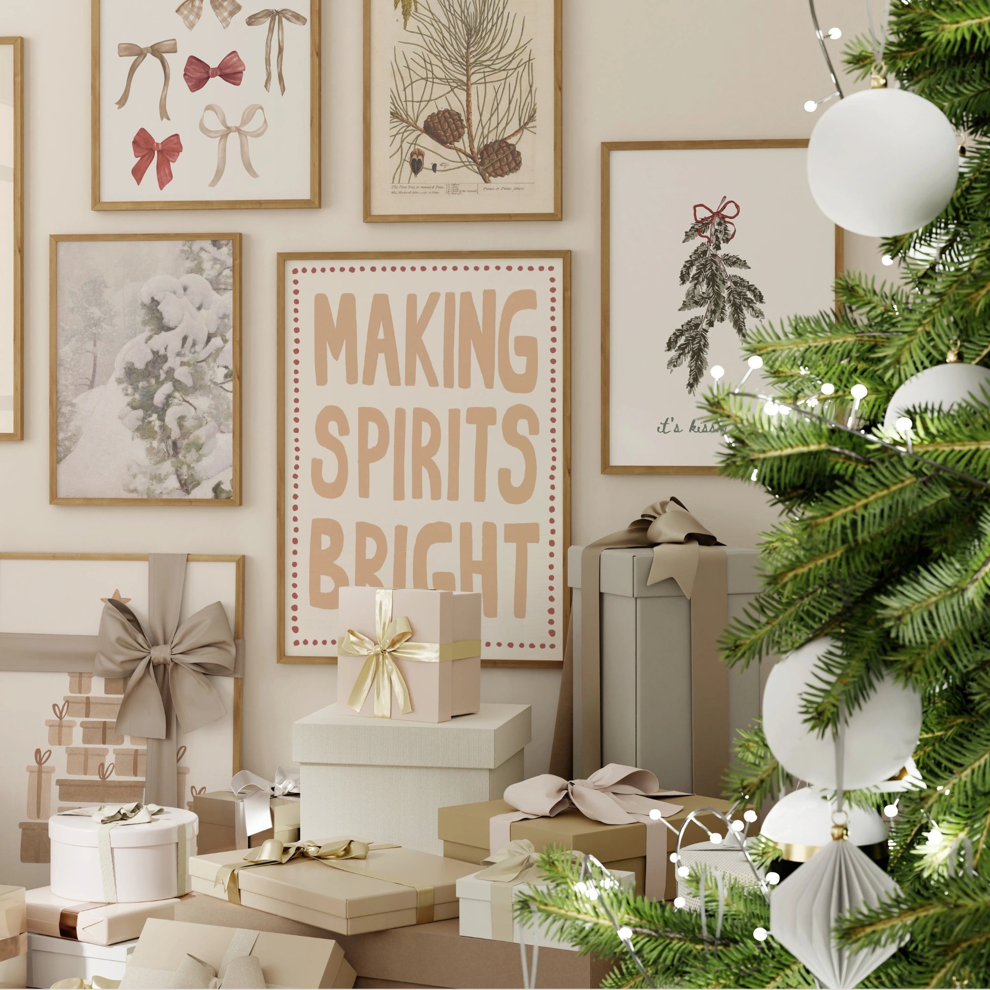 Hand-Drawn Neutral Holiday Set of 16 Prints