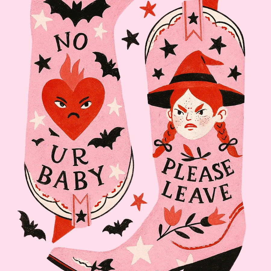 Sassy Witch Boots Wall Art – Pink Western Halloween Print