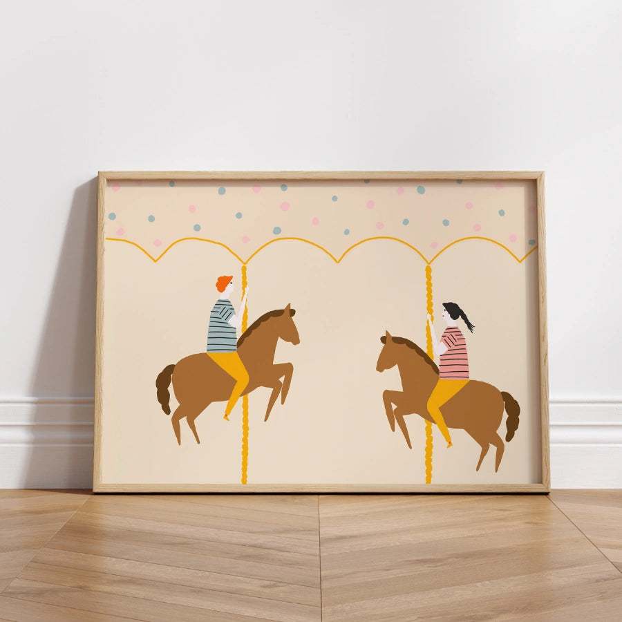 Carousel Horse Nursery Print – Cute Animal Wall Art for Kids