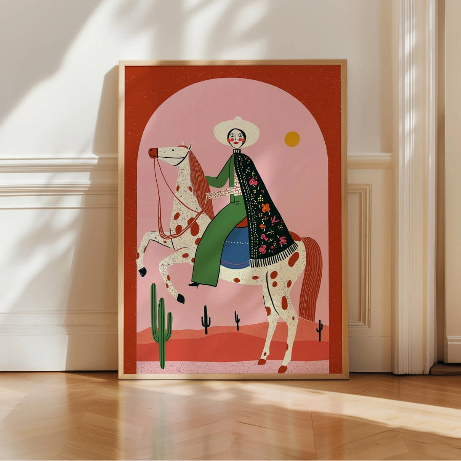 Cowgirl Wall Art – Bold Western Woman on Horse Print