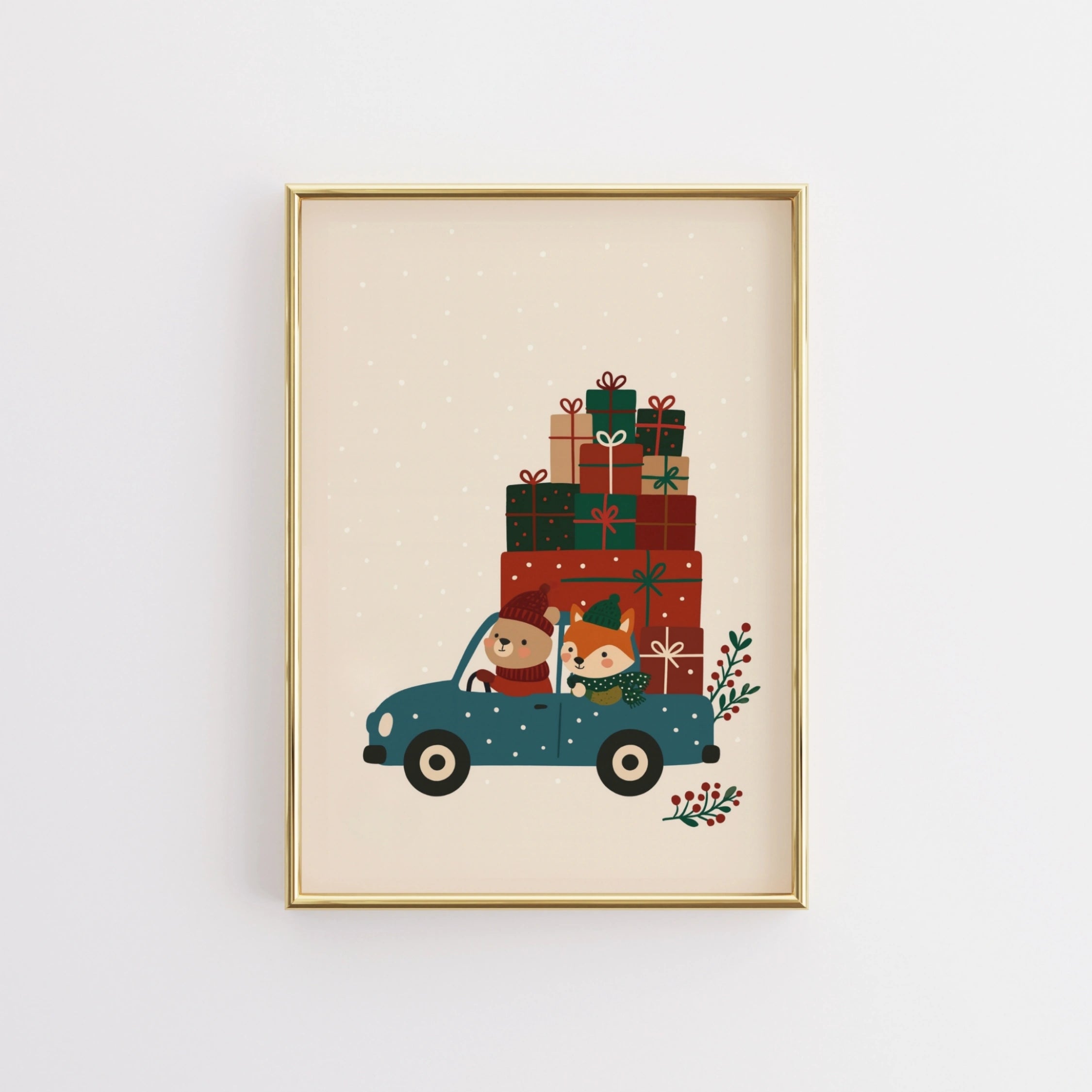 Folk Christmas Car Illustration