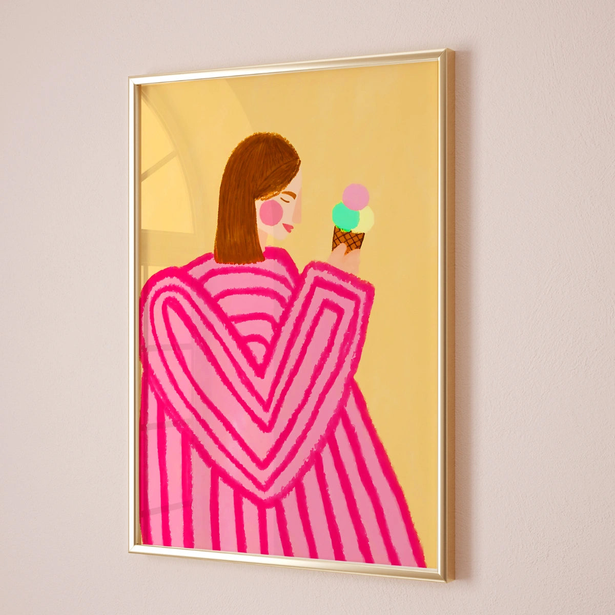 Ice Cream Girl Wall Art – Pink Heart Sweater Print