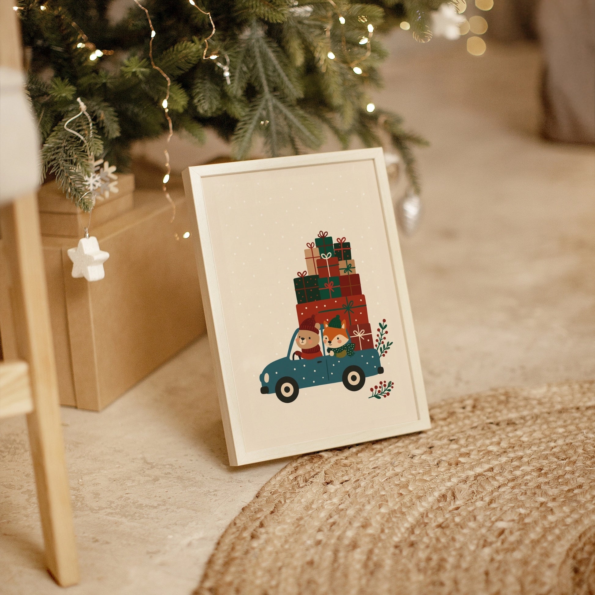 Folk Christmas Car Illustration
