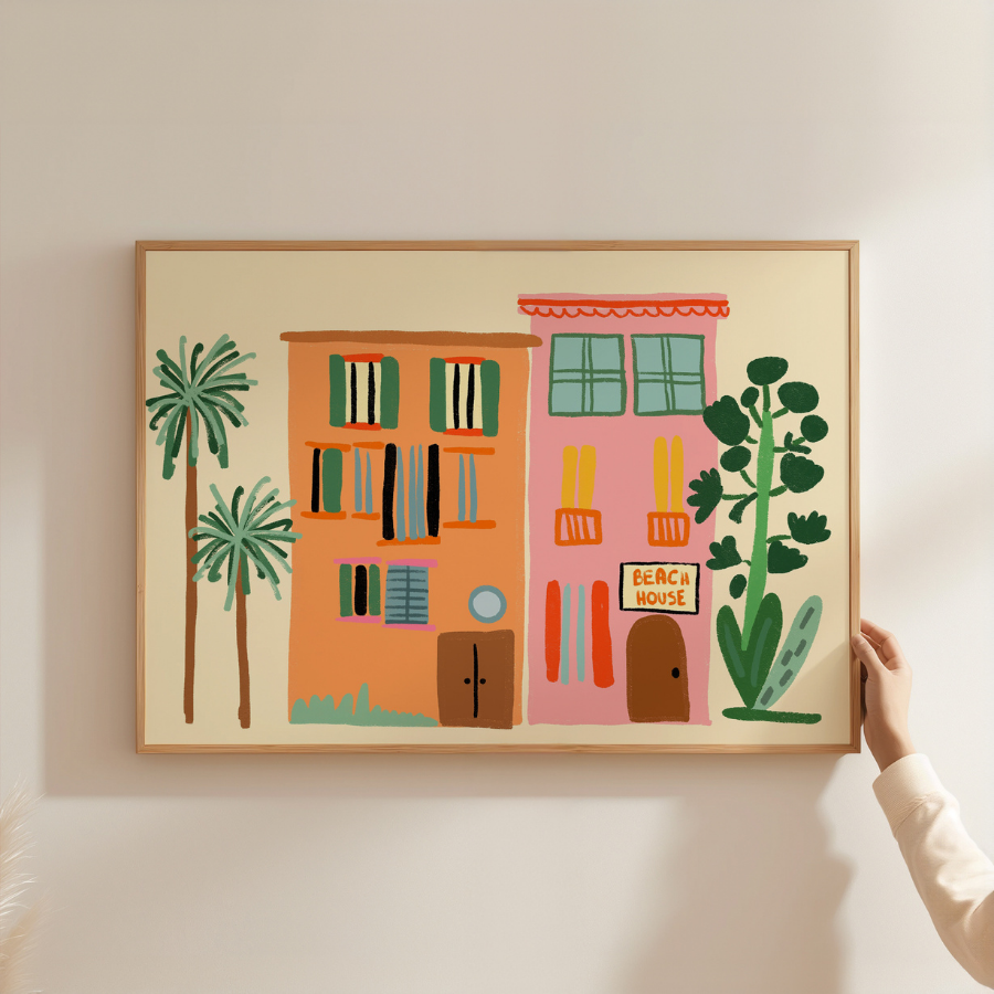 Beach House Print – Colorful Coastal Wall Art