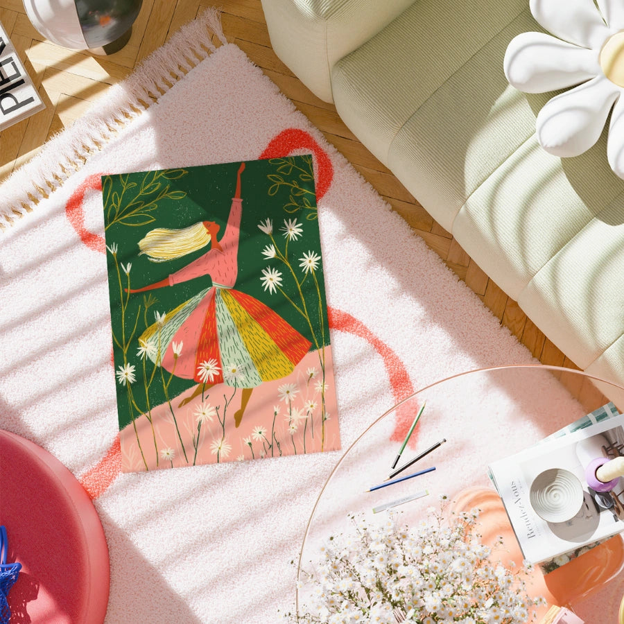 Arte murale con donna danzante – Stampa di una ragazza floreale stravagante 