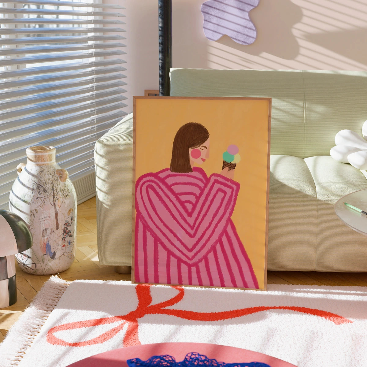 Ice Cream Girl Wall Art – Pink Heart Sweater Print