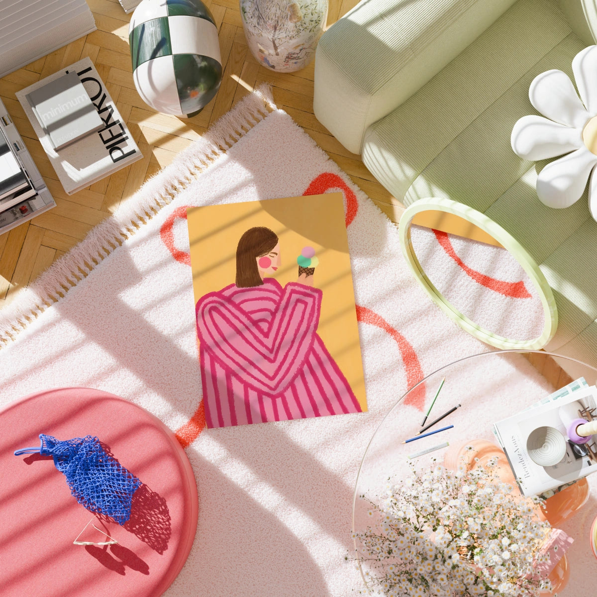 Ice Cream Girl Wall Art – Pink Heart Sweater Print