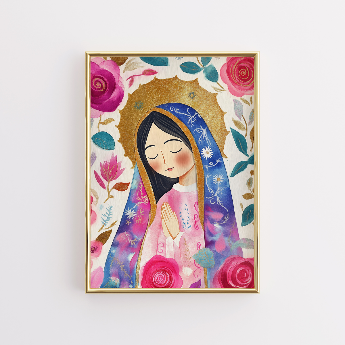 Holy Mary Print – Floral Catholic Wall Art