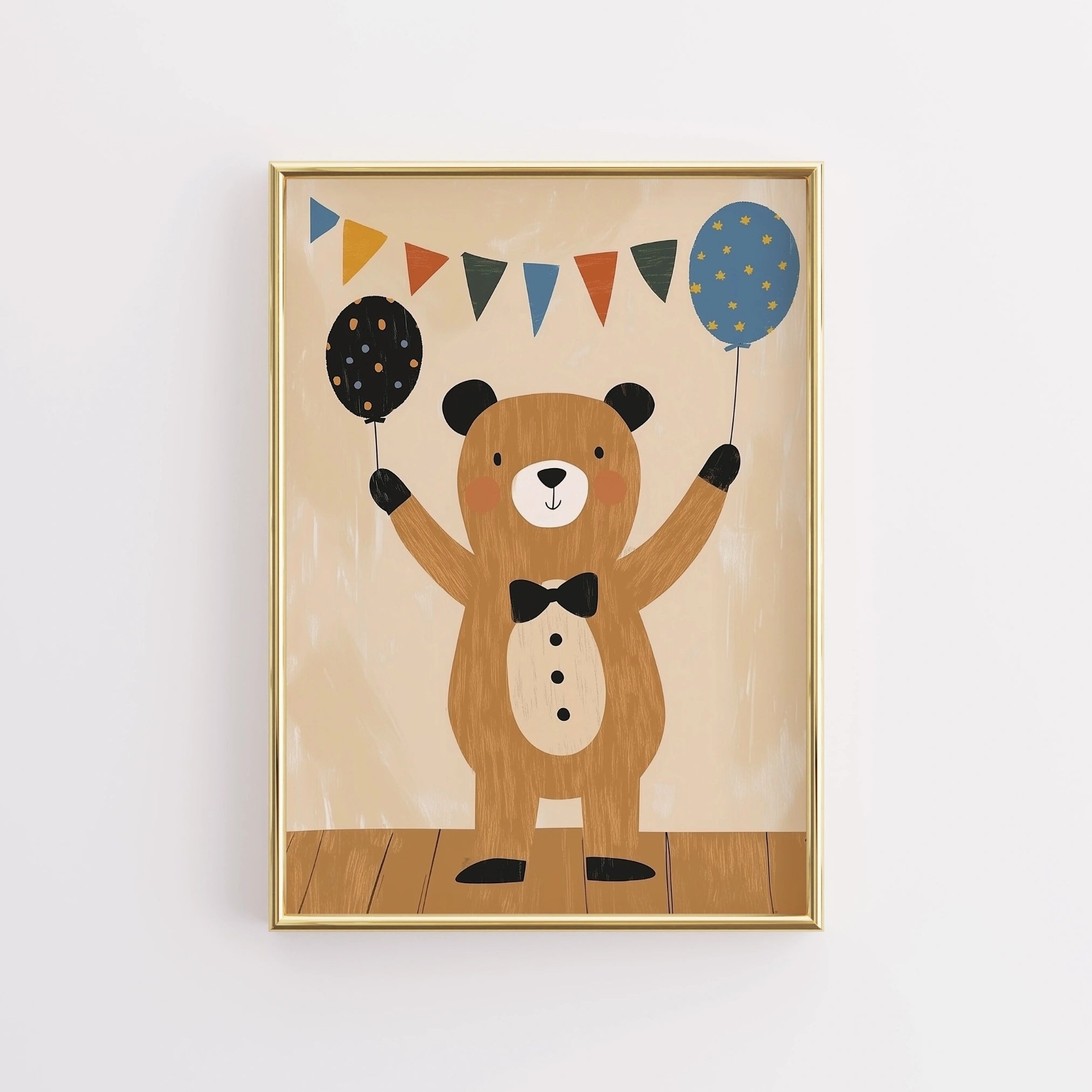 Bear with Balloons Wall Art - Cute Circus Nursery Print