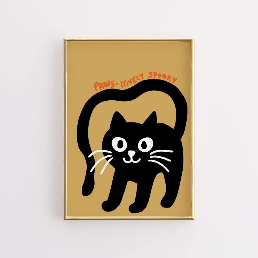 Black Cat Halloween Wall Art – Paws-itively Spooky Print