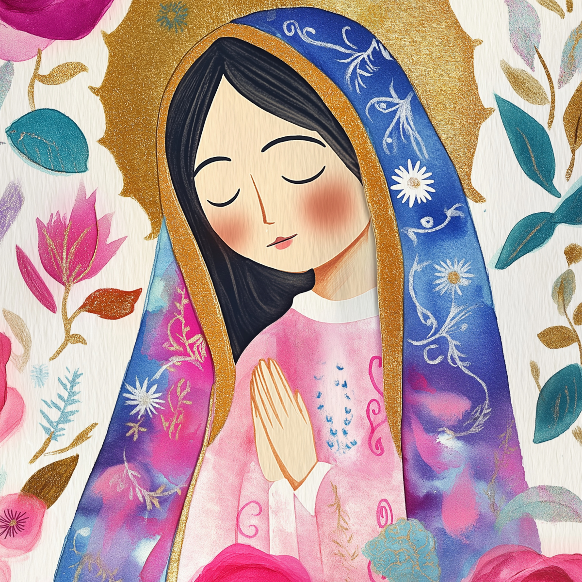 Holy Mary Print – Floral Catholic Wall Art