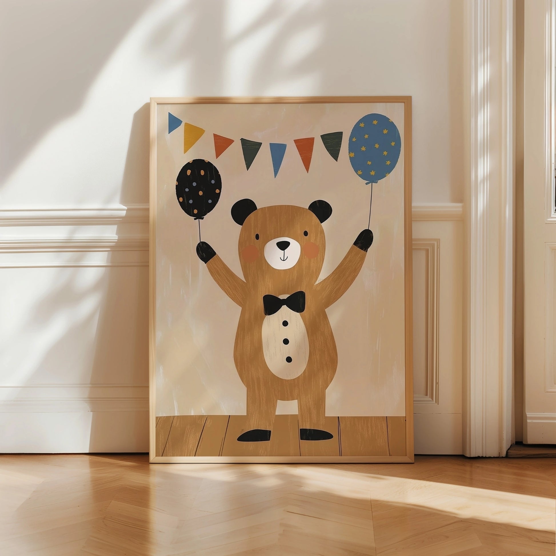 Bear with Balloons Wall Art - Cute Circus Nursery Print