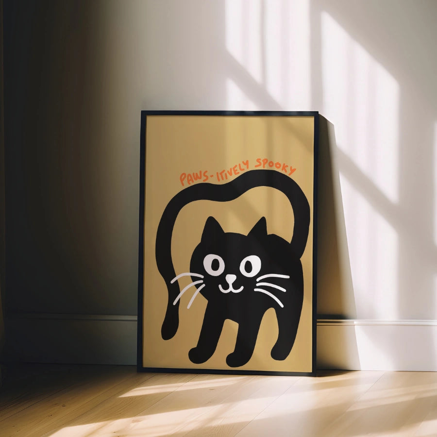 Black Cat Halloween Wall Art – Paws-itively Spooky Print