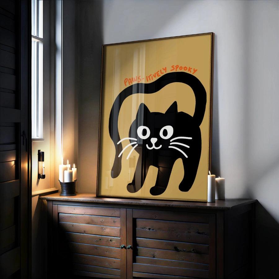 Black Cat Halloween Wall Art – Paws-itively Spooky Print