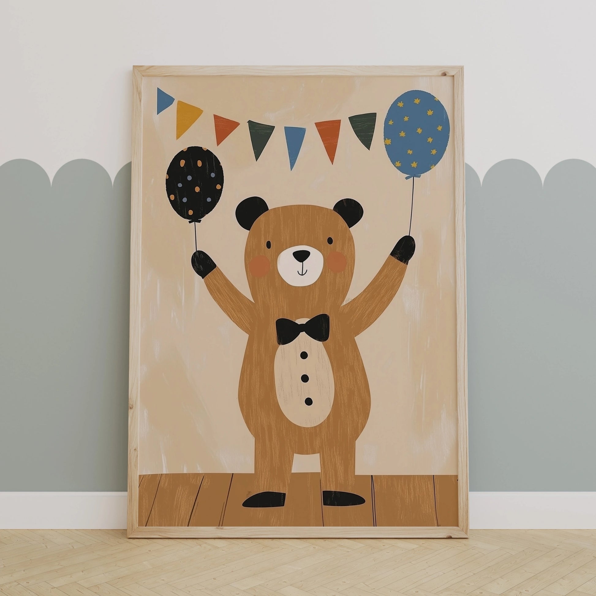 Bear with Balloons Wall Art - Cute Circus Nursery Print