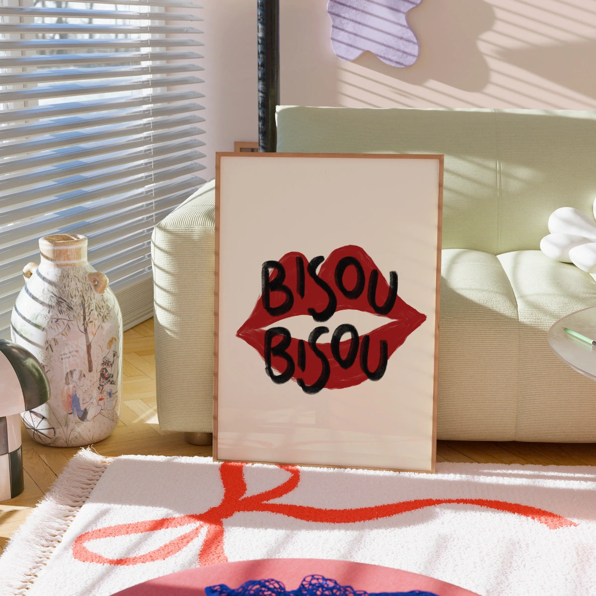 Bisou Bisou Wandkunst – Rote Lippen Druck