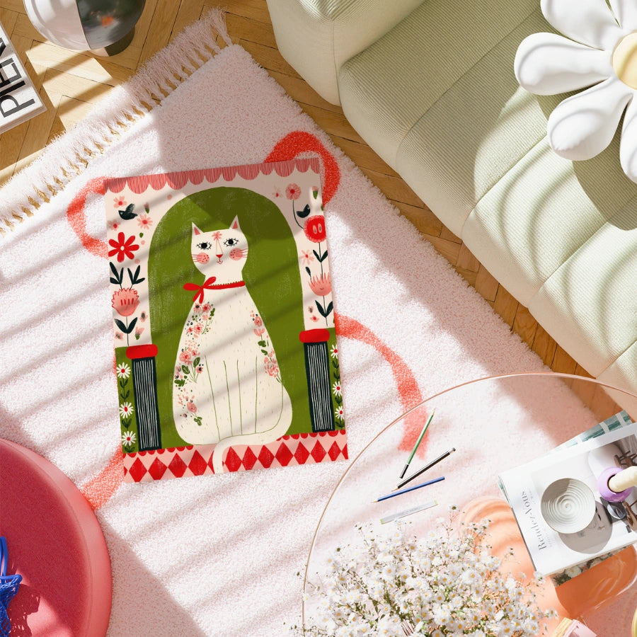 Cat Wall Art – Stampa floreale stravagante di un gatto 