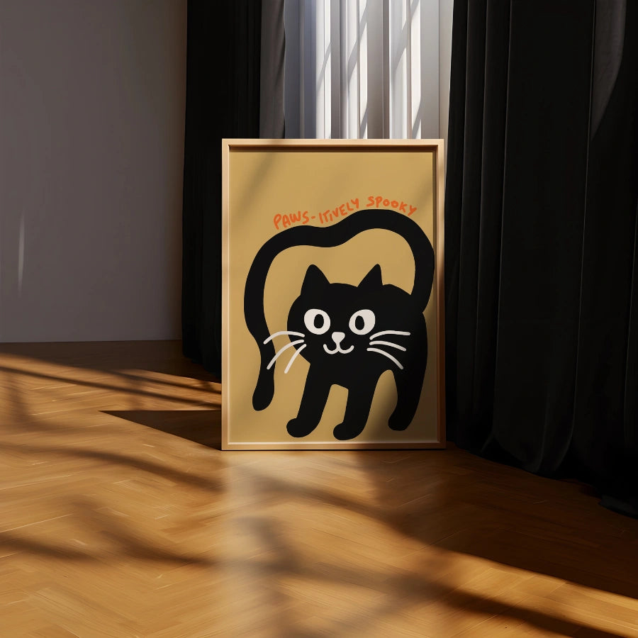 Black Cat Halloween Wall Art – Paws-itively Spooky Print