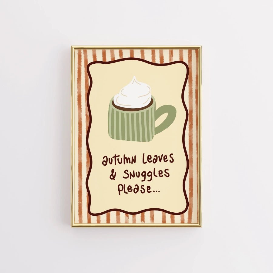 Autumn Snuggles Wall Art - Cozy Fall Coffee Print