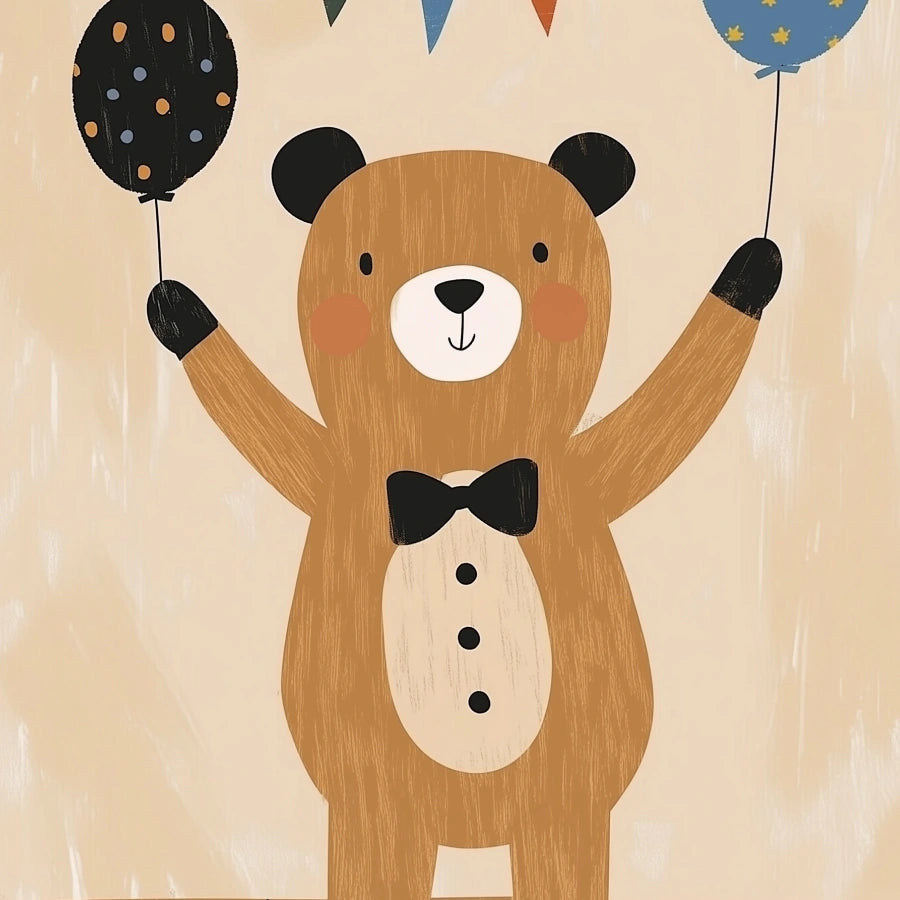 Bear with Balloons Wall Art - Cute Circus Nursery Print