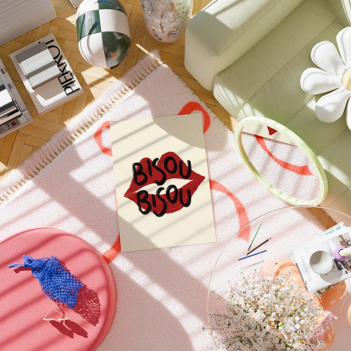 Bisou Bisou Wandkunst – Rote Lippen Druck