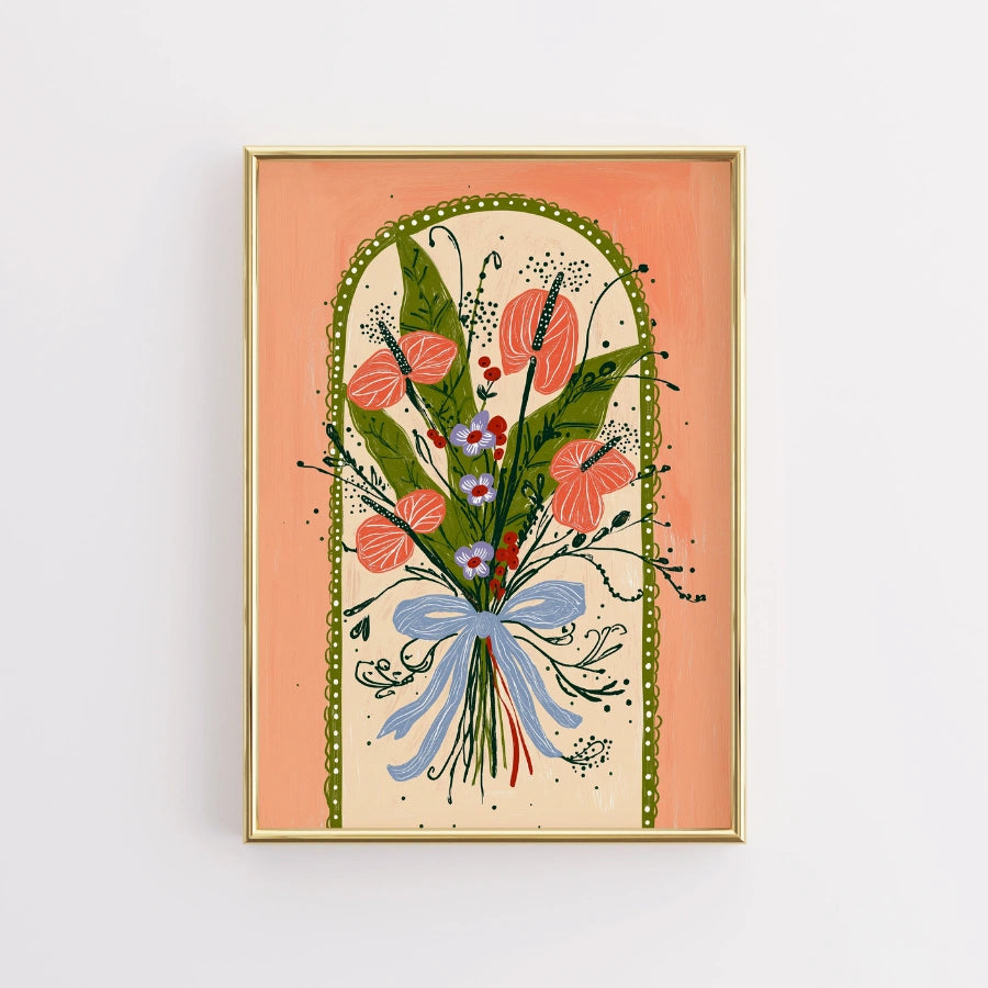 Bohemian Bouquet Wall Art – Whimsical Folk Floral Print