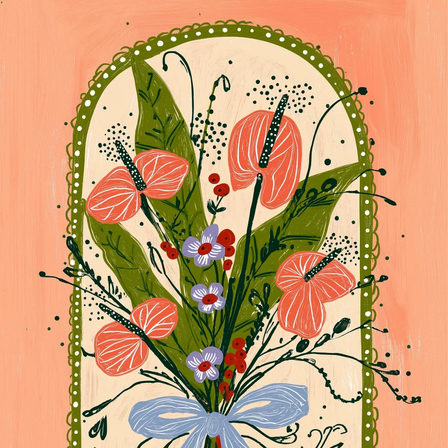 Bohemian Bouquet Wall Art – Whimsical Folk Floral Print