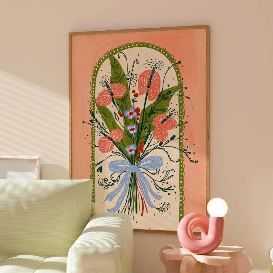 Bohemian Bouquet Wall Art – Whimsical Folk Floral Print