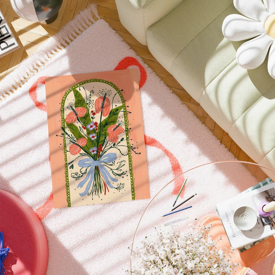 Bohemian Bouquet Wall Art – Whimsical Folk Floral Print