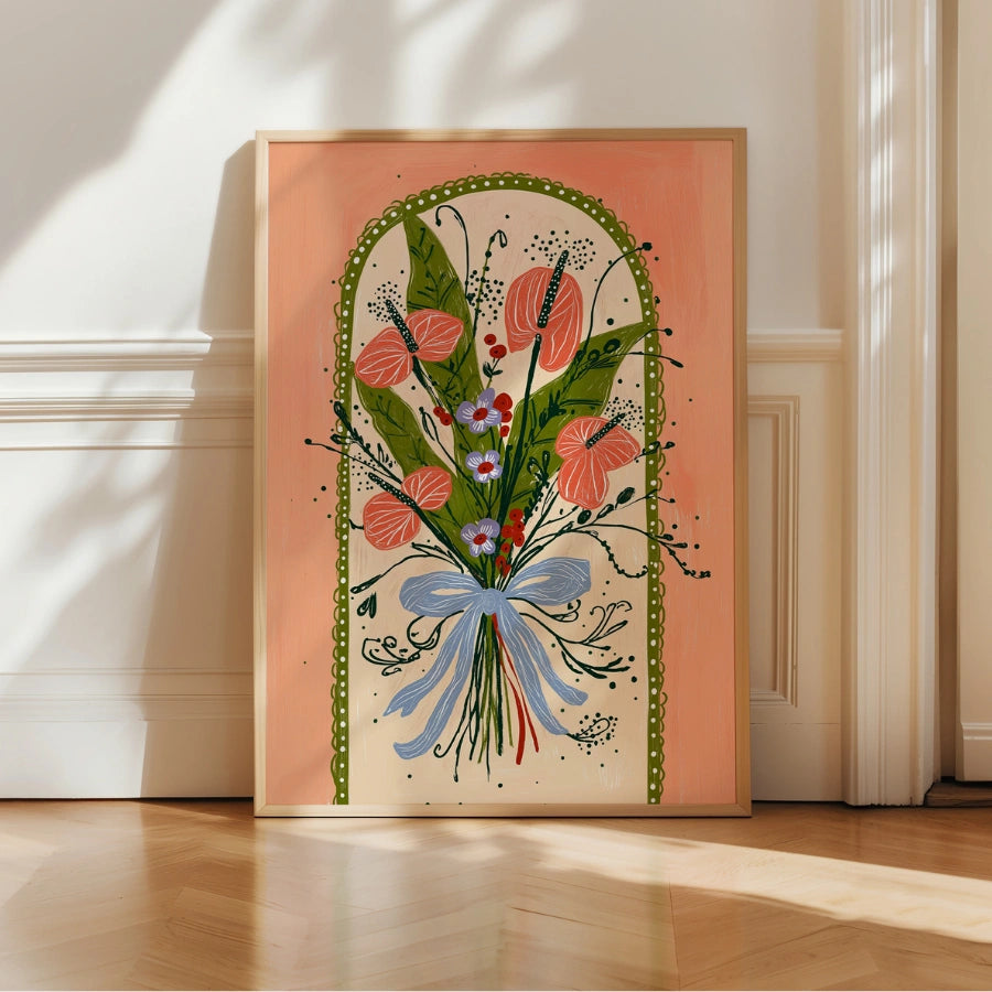 Bohemian Bouquet Wall Art – Whimsical Folk Floral Print