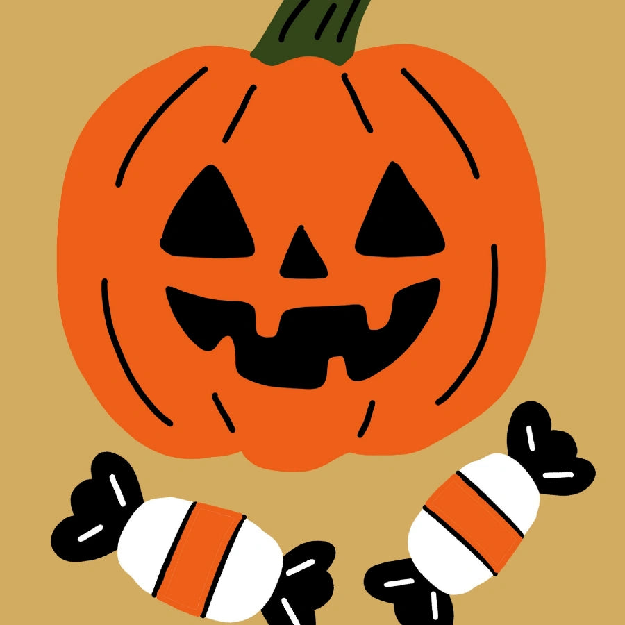 Pumpkin Halloween Wall Art – Jack-o'-Lantern Print with Candy