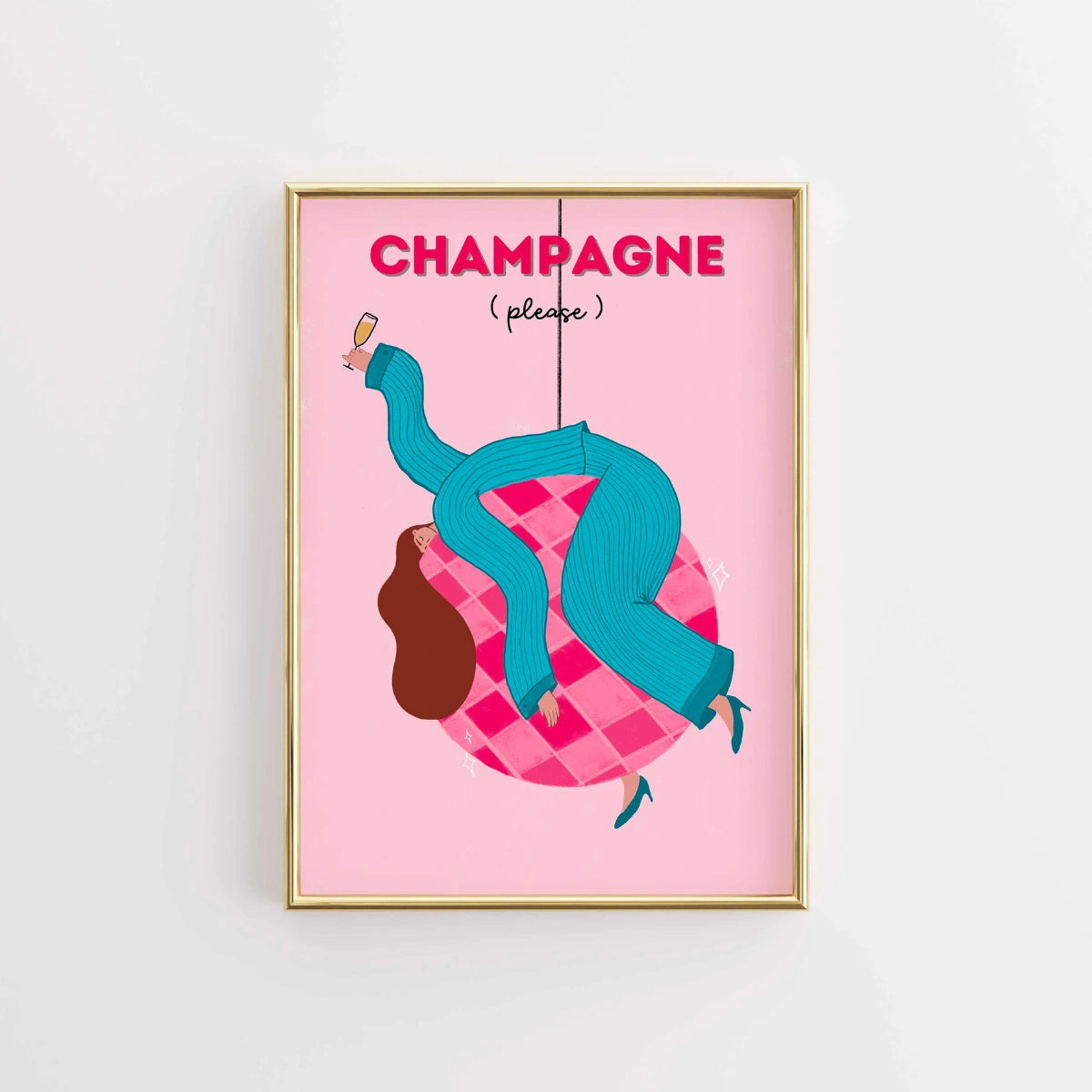 Champagne Please Wall Art – Disco Ball Print