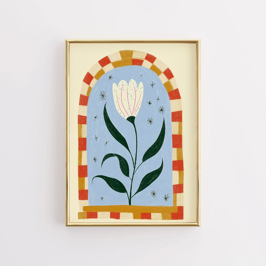 Arte murale con tulipano stellato – Stampa floreale in stile naif stravagante 