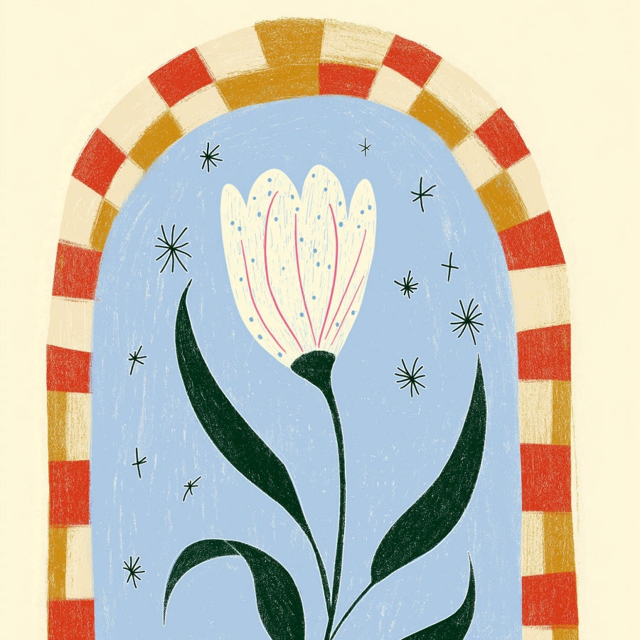 Arte murale con tulipano stellato – Stampa floreale in stile naif stravagante 