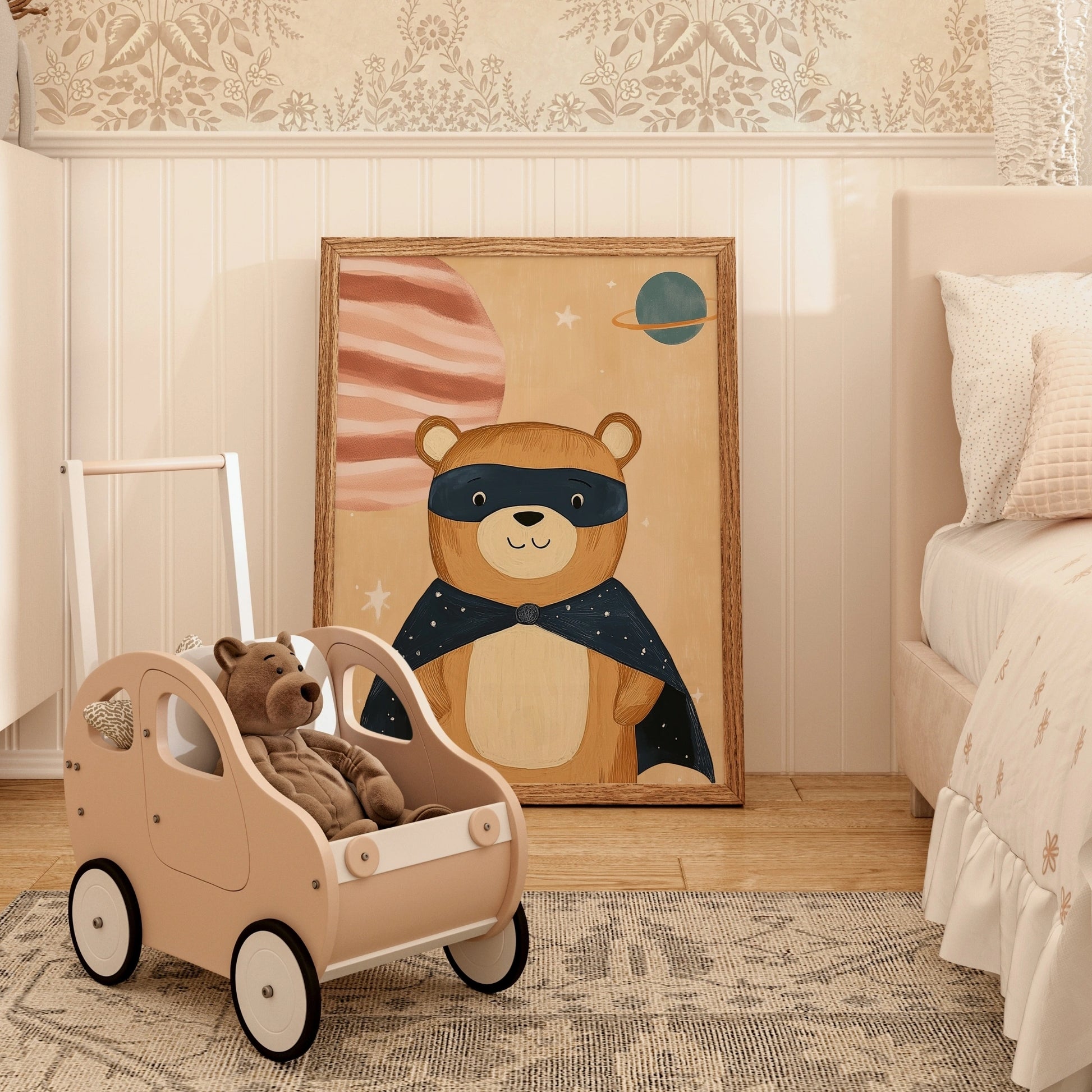Space Bear Wall Art - Superhero Nursery Print