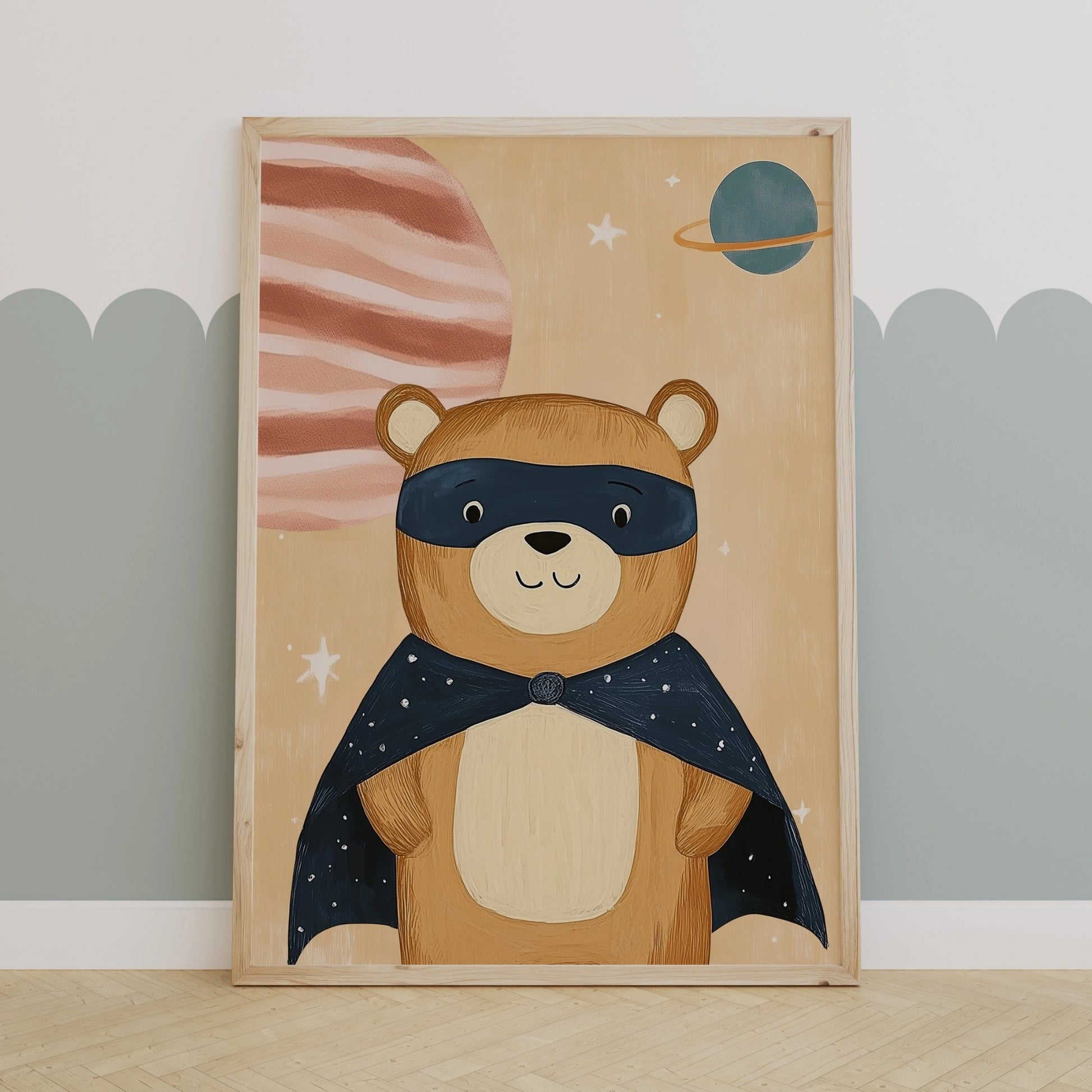 Space Bear Wall Art - Superhero Nursery Print