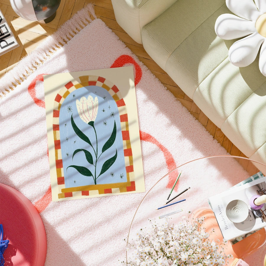 Arte murale con tulipano stellato – Stampa floreale in stile naif stravagante 