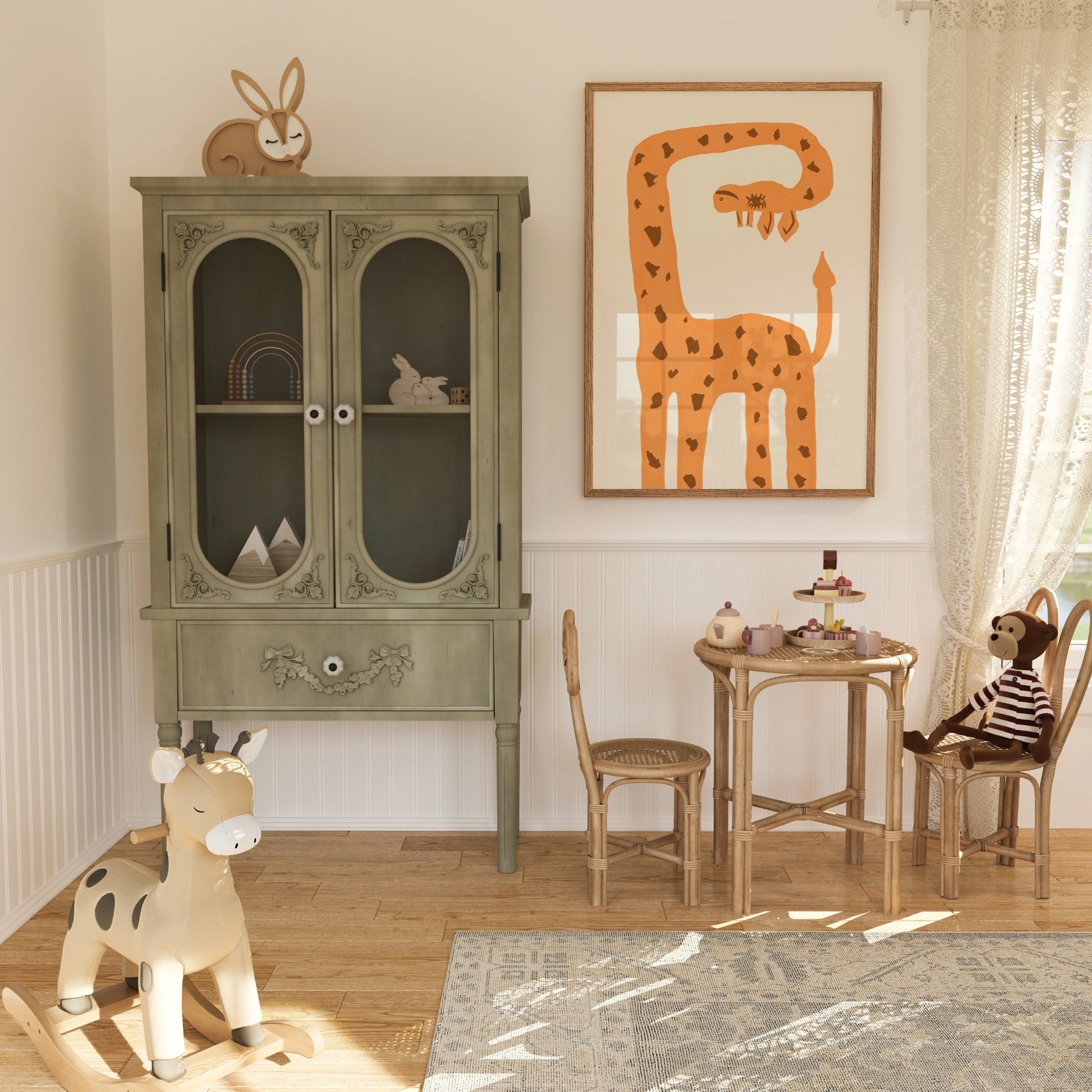 Giraffen-Umarmungs-Kinderzimmerbild – Süße Dschungeltier-Wandkunst