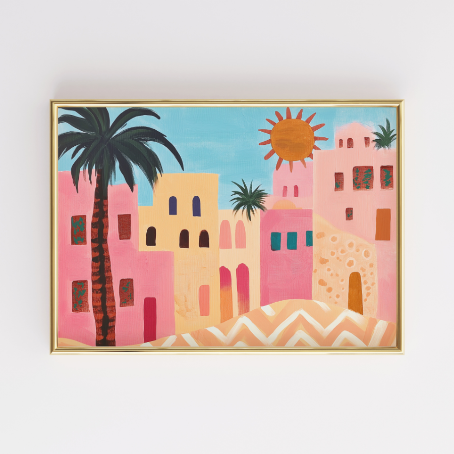 Desert Town Print – Colorful Mediterranean Wall Art