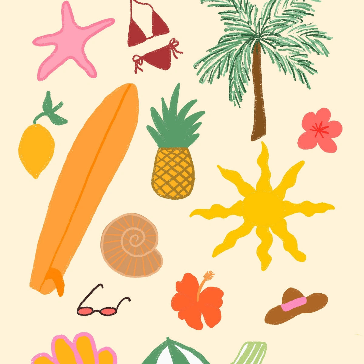 Summer Icons Print – Tropical Beach Wall Art